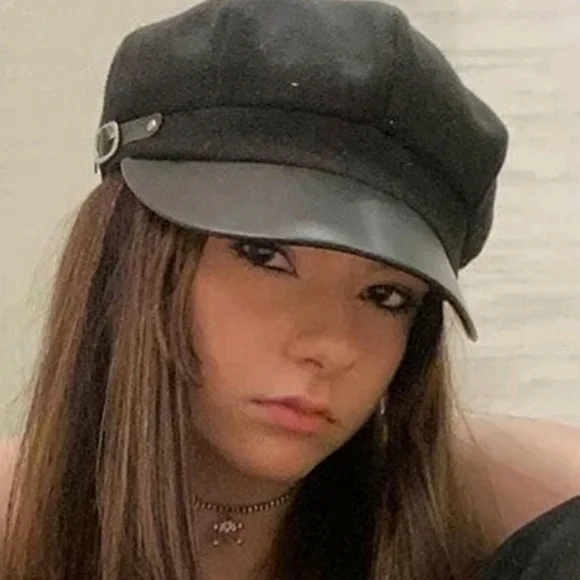 Women's Baker boy black faux leather fabric soft hat cap casual beret new - Picture 14 of 16